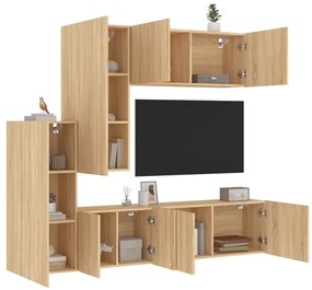 Mobili tv a muro 5pz rovere sonoma in legno multistrato