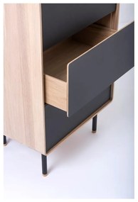 Cassettiera alta nera in legno di quercia con 3 cassetti 60x100 cm Fina - Gazzda