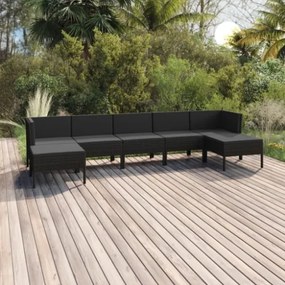 Set Divani da Giardino 7 pz con Cuscini in Polyrattan Nero