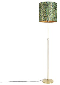 Lampada da terra oro/ottone con paralume in velluto pavone 40/40 cm - Parte
