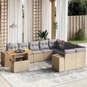 Set divano da giardino 10 pz con cuscini beige in polyrattan