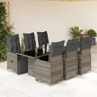 Set Bistr da Giardino 7 pz con Cuscini in Polyrattan Grigio 3277171