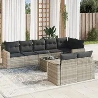 Set Divano da Giardino 9pz con Cuscini Grigio Chiaro Polyrattan 3251569