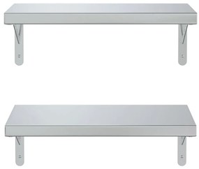 Mensole a muro 2 pz 50x23,5 cm argento in acciaio inossidabile