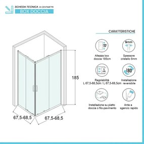 Box doccia angolare 70x70 cm Geo doppio scorrevole in cristallo trasparente