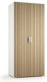 Kit cabina armadio armadio con tubo abiti e ripiani in truciolare 80 x 190 x 52 cm bianco con ante rovere rigato