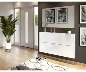 Scarpiera bianca effetto rovere con ante ribaltabili e da parete 140x83x18 cm Ameca – Germania
