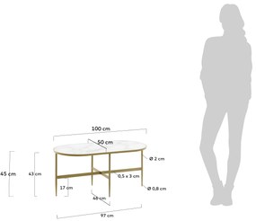 Kave Home - Tavolino Elisenda in vetro bianco e struttura in acciaio finitura oro 100 x 50 cm