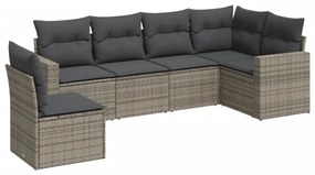 Set divano da giardino 6 pz con cuscini grigio in polyrattan