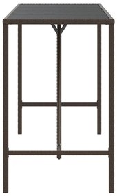 Tavolo bar con piano in vetro marrone 180x70x110 cm polyrattan