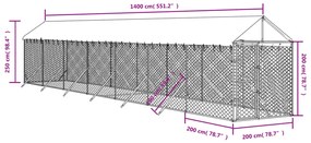 Cuccia cani da esterno tetto argento 2x14x2,5 m acciaio zincato