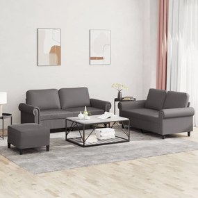 Set Di Divani 3 Pz Con Cuscini Grigio İn Similpelle /