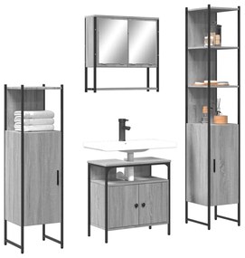 Set Mobili Da Bagno 4 Pz Grigio Sonoma İn Legno Multistrato /