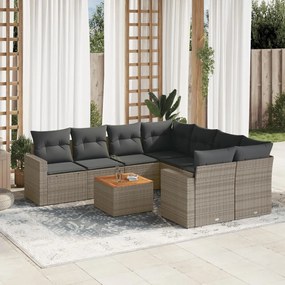 Set divano da giardino 9 pz con cuscini grigio in polyrattan