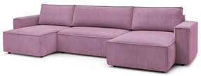 Divano letto angolare a "U" in velluto a coste rosa Nihad - Bobochic Paris