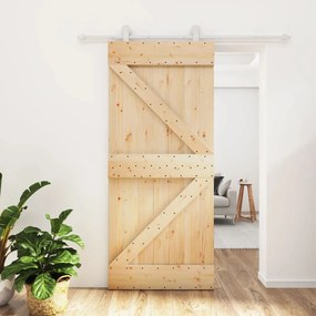 Porta Scorrevole Con Set Hardware 90x210 Cm Legno Massello Pino /