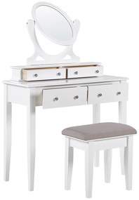 Tavolino da toeletta 4 cassetti con specchio ovale e sgabello bianco LUNE Beliani