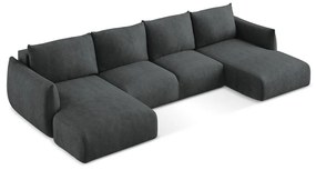 Divano angolare grigio scuro allungabile (a U) con rivestimento in ciniglia Leila – Makamii