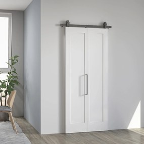 Porta Scorrevole a Libro 90x210 cm con Superficie Verniciabile in MDF e Carbonio Bianco...