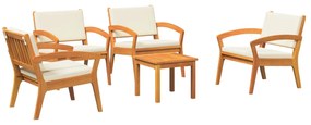 Set bistro da 5 pezzi con cuscini in legno solido di acacia