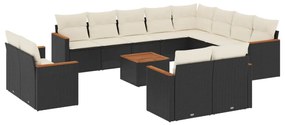 Set divani da giardino 13pz con cuscini nero in polyrattan
