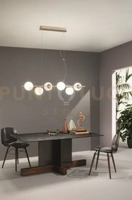 Sospensione monile 6 luci attacco e14 oro e vetri bianchi l.120cm