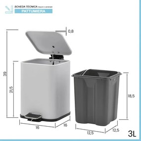 Pattumiera bagno 3lt in acciaio bianco con apertura a pedale e cesto estraibile