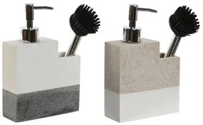 Spazzolino Spugna con Manico e Dispenser per Sapone Home ESPRIT Bianco Beige Grigio 11 x 9,3 x 16,6 cm (2 Unità)