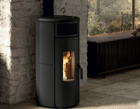 Royal Grazia E AIR 80 stufa ermetica a pellet ad aria uscita fumi superiore 8kw serbatoio 25kg 55x59x107 cm in acciaio nero