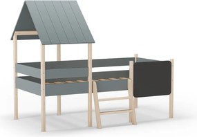 Letto da bambini a forma di casa/rialzato verde polveroso in pino massiccio con rete inclusa 90x190 cm Mint – Marckeric