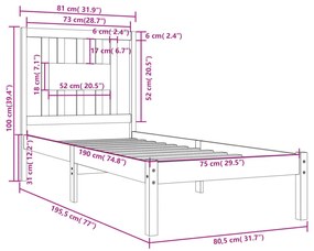 Giroletto Bianco in Legno Massello 75x190 cm Small Single