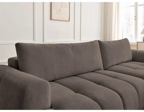 Divano angolare grigio tortora allungabile e con contenitore (penisola a destra/chaise lounge) con rivestimento in ciniglia Fuji – Bobochic Paris