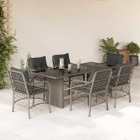 Set da Pranzo da Giardino 7 pz Cuscini Polyrattan Grigio Chiaro 3212066