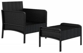 Set da Giardino 2 pz con Cuscini Nero in Polyrattan