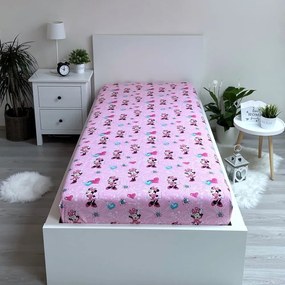 Lenzuolo con angoli per bambini rosa in cotone 90x200 cm Minnie "Flowers" – Jerry Fabrics