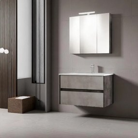 Mobile da bagno sospeso moderno con lavabo 81 cm a 2 cassettoni maniglie a gola, effetto cemento