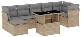 Set divano da giardino 8 pz con cuscini beige in polyrattan