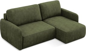Divano angolare verde allungabile/con contenitore (con penisola a destra/con chaise lounge) con rivestimento in ciniglia Lilo – Makamii