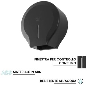 Distributore di carta igienica a rotoli fino a 300 mt in ABS nero