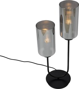 Lampada da tavolo smart nera con vetro fumé 2 luci incl. 2 Wifi ST64 - Laura