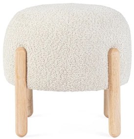 Pouf DAYLA in tessuto naturale effetto bouclé e gambe in legno rubberwood