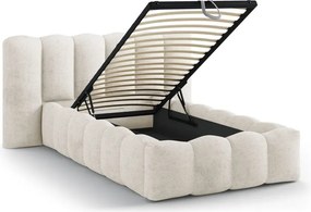 Letto singolo imbottito beige con contenitore con rete inclusa 90x200 cm Lupine – Micadoni