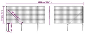 Recinzione Metallica con Picchetti Ancoraggio Antracite 0,8x10m