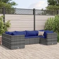 Set Divani da Giardino 6 pz con Cuscini in Polyrattan Grigio 3308255