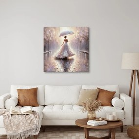 Quadro su tela – Donna che cammina sotto la pioggia
