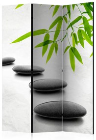Paravento separè Pietre Zen - pietre nere e foglie di bambù in tema orientale