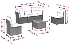 Set divano da giardino 6 pz con cuscini nero in polyrattan