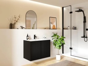Mobile per bagno sospeso con scanalature e lavabo da incasso L80 cm Nero - ZILGA