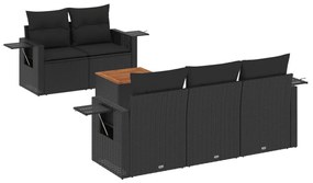 Set divano da giardino 6 pz con cuscini nero in polyrattan