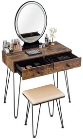 Costway Toeletta con specchio per salone e camera da letto, Toeletta con sgabello e organizer cosmetici, Marrone